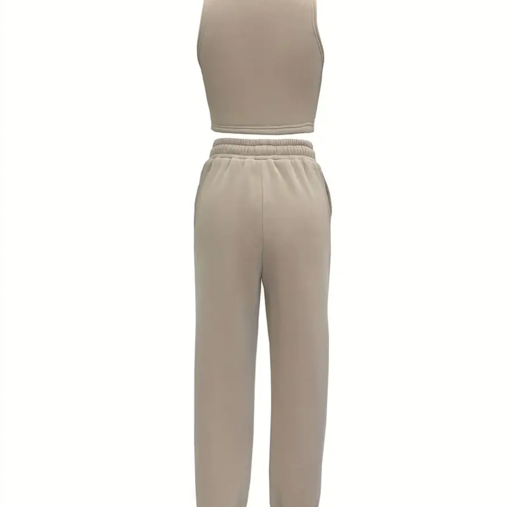 Women Khaki Three-piece Jogger Set